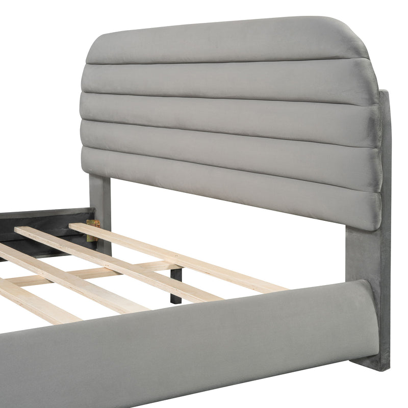 Upholstered Platform Bed Frame And Stylish Curve Shaped Design