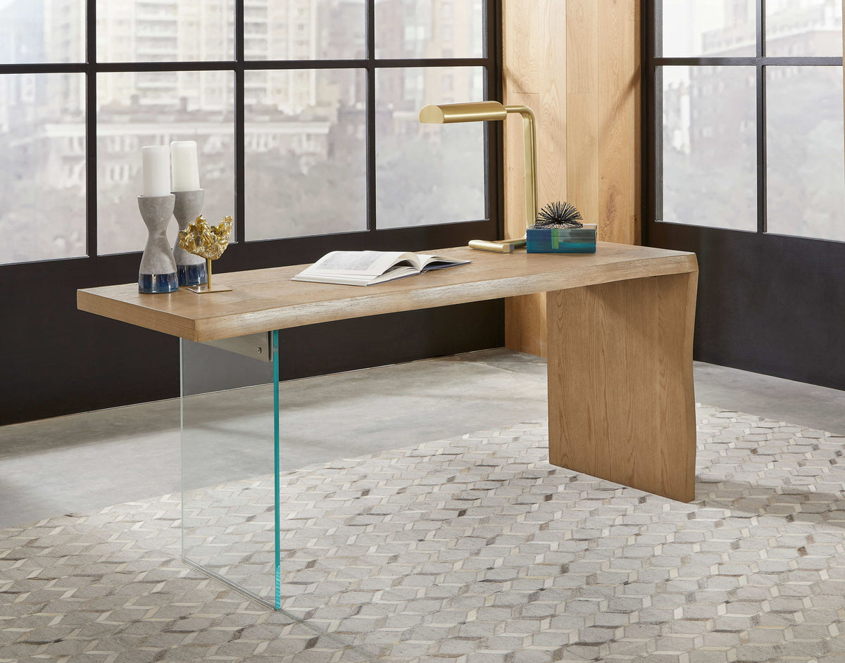 One - Modern Coastal Writing Desk - White Oak And Glass