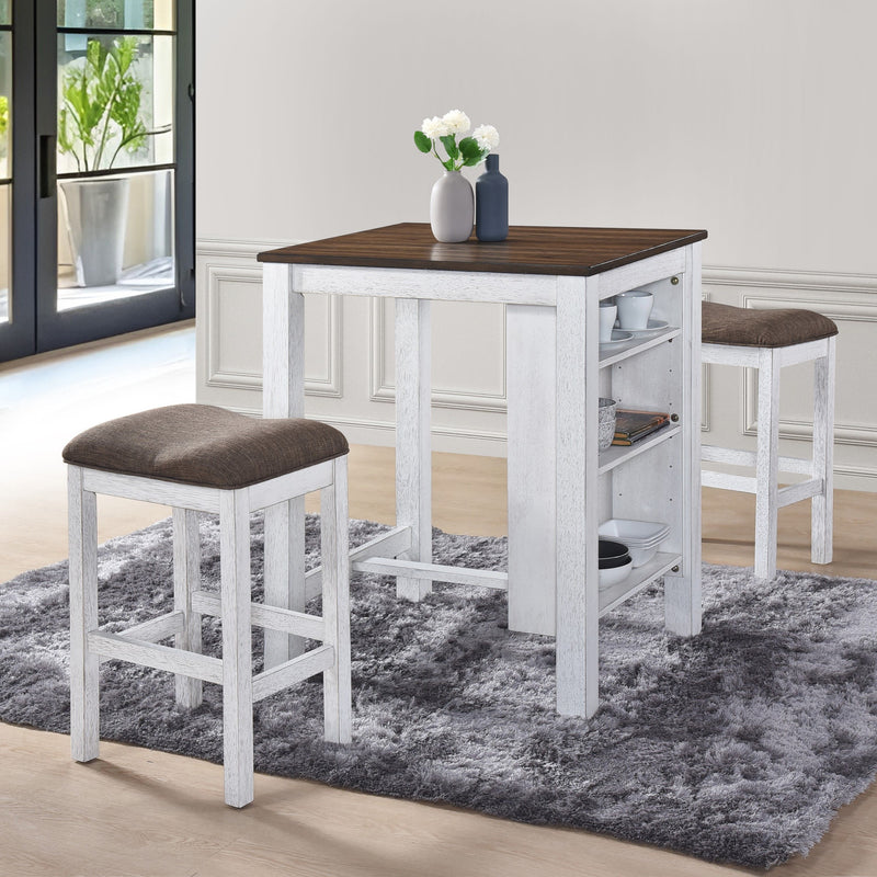 3 Pieces Counter Set Storage Space For Small Space Modern Farmhouse Design Retro Design Easy To Assembly - Antique Dark Oak / Antique White