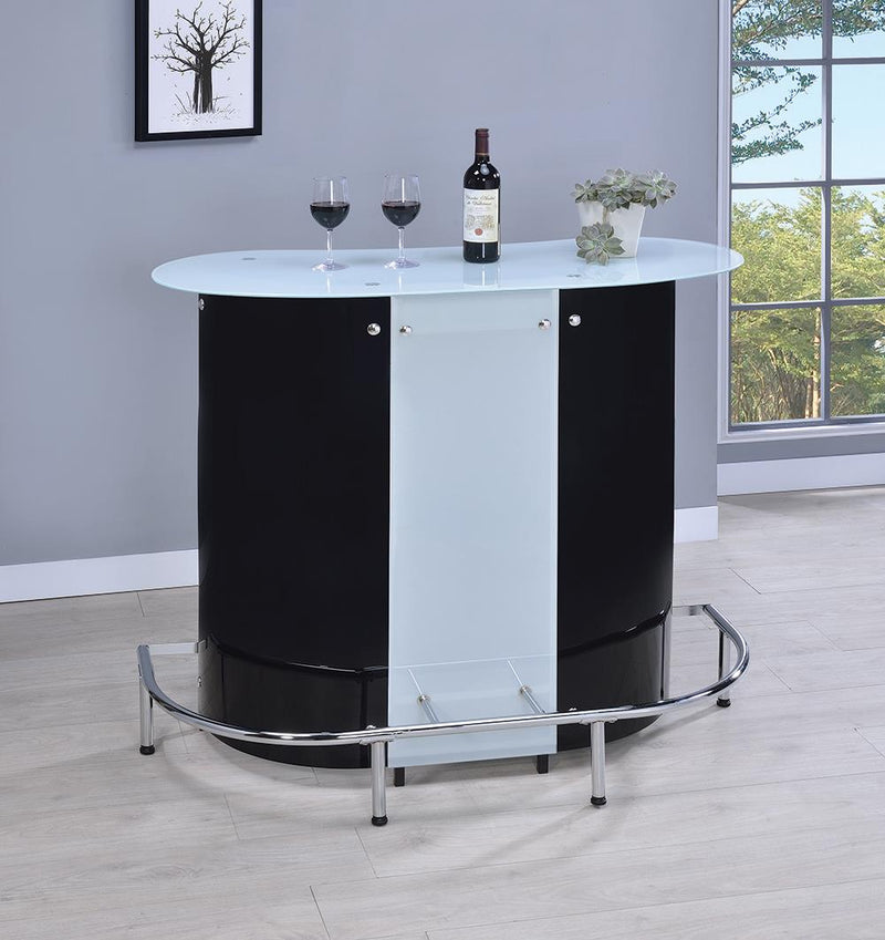 G100654 Contemporary Black and Chrome Bar Unit with Frosted Glass Top - Urban Living Furniture (Los Angeles, CA)