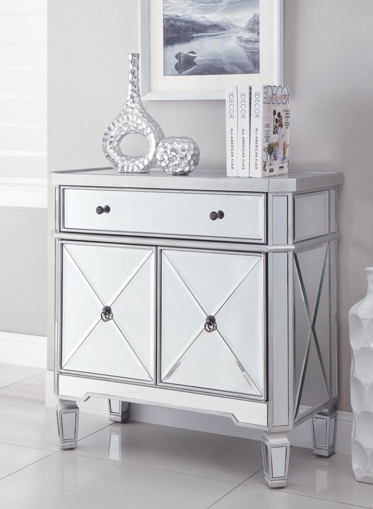 G102596 Transitional Mirror and Silver Wine Cabinet