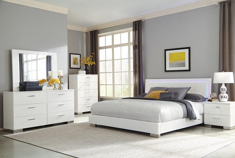 Felicity Contemporary Glossy White Lighted Eastern King Bed - Urban Living Furniture (Los Angeles, CA)