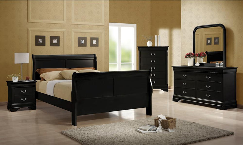 Louis Philippe Traditional Black Sleigh Queen Bed - Urban Living Furniture (Los Angeles, CA)