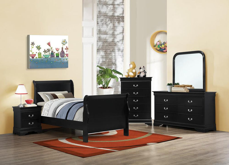 Louis Philippe Traditional Black Sleigh Twin Bed - Urban Living Furniture (Los Angeles, CA)