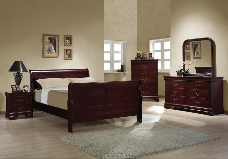 Louis Philippe Traditional Red Brown Sleigh Full Bed - Urban Living Furniture (Los Angeles, CA)