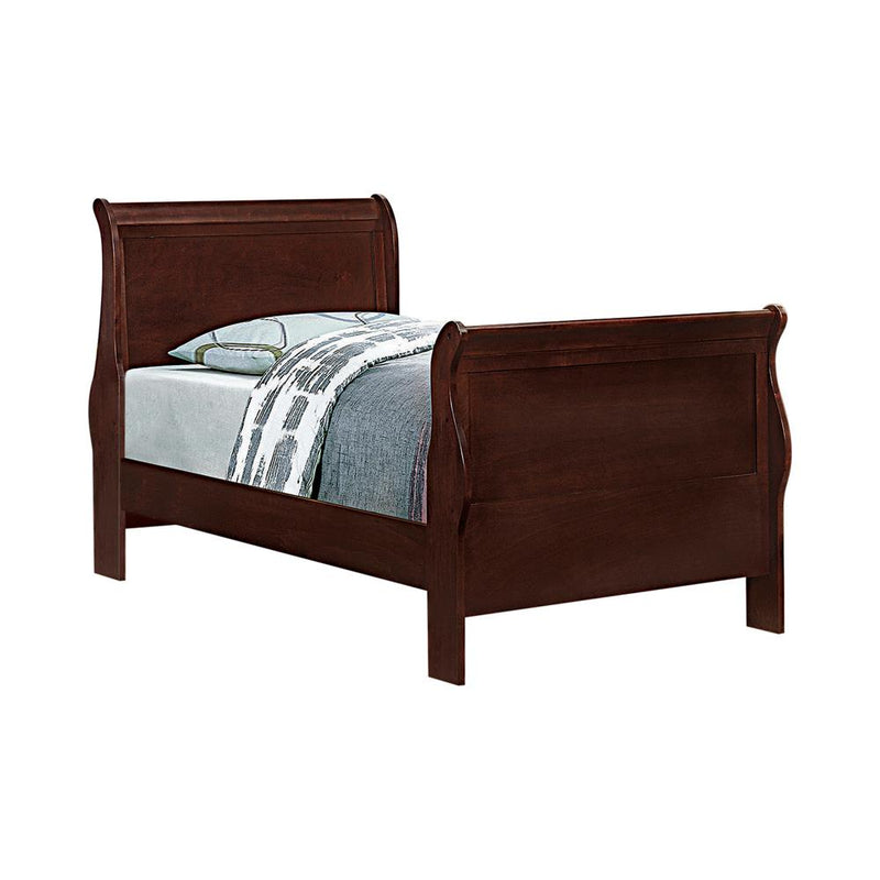 Louis Philippe Traditional Red Brown Sleigh Twin Bed - Urban Living Furniture (Los Angeles, CA)