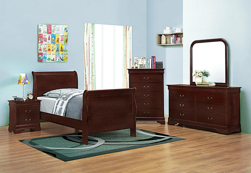 Louis Philippe Traditional Red Brown Sleigh Twin Bed - Urban Living Furniture (Los Angeles, CA)