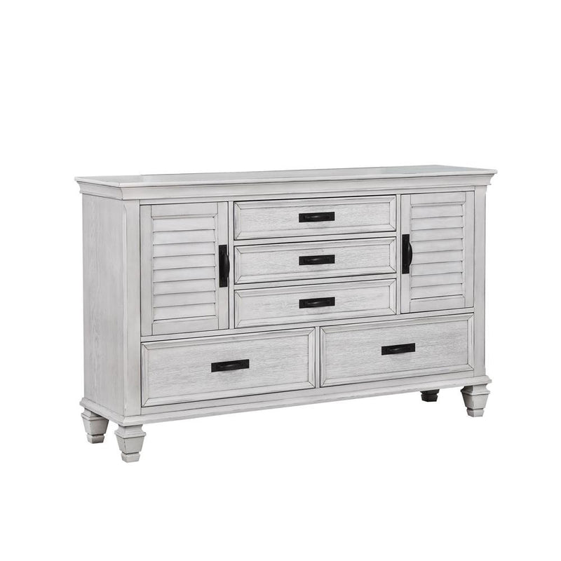 Franco Antique White Five-Drawer Chest With Louvered Panel Doors - Urban Living Furniture (Los Angeles, CA)