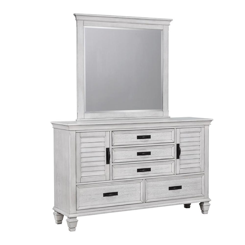 Franco Antique White Five-Drawer Chest With Louvered Panel Doors - Urban Living Furniture (Los Angeles, CA)