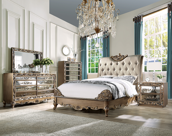 Orianne Champagne PU & Antique Gold Queen Bed image