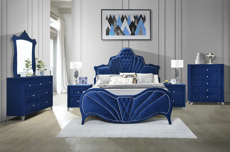 Dante Blue Velvet Queen Bed image