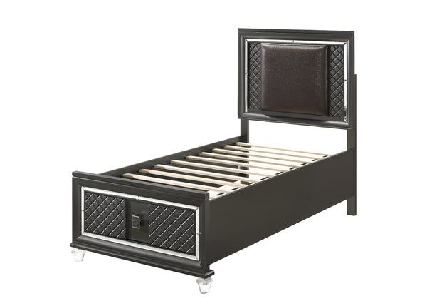 Sawyer PU & Metallic Gray Twin Bed (Storage - 1 Drw) image