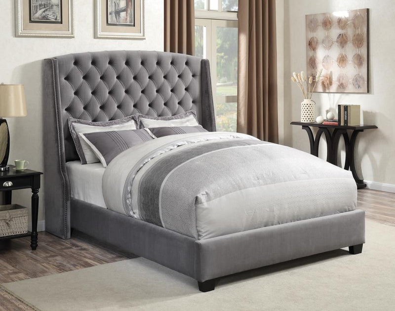 Pissarro Transitional Upholstered Grey and Chocolate Queen Bed - Urban Living Furniture (Los Angeles, CA)