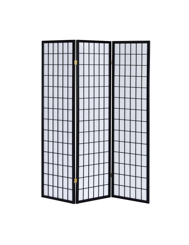 Transitional Three-Panel Black Folding Screen