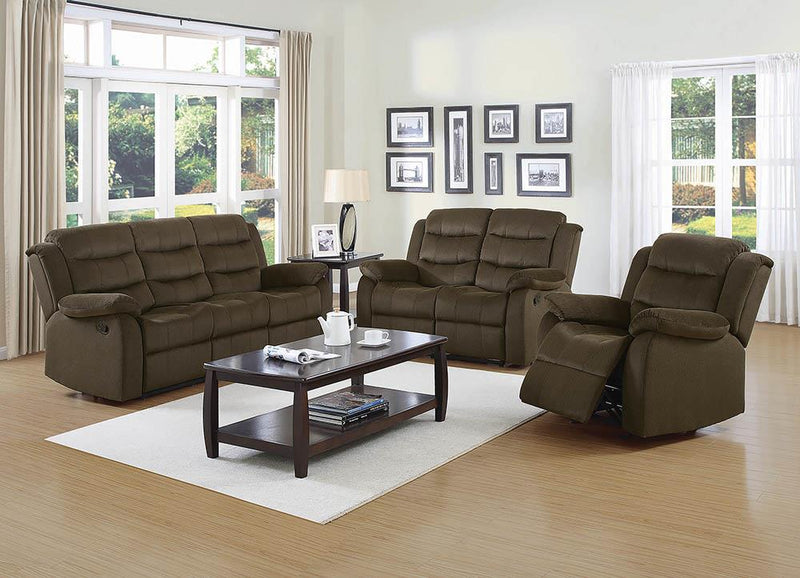 Rodman Chocolate Reclining Three-Piece Living Room Set image