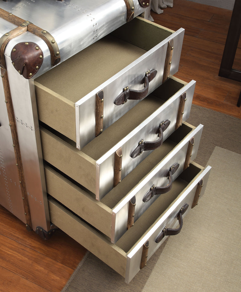 Brancaster Aluminum & Vintage Brown Top Grain Leather Trunk Cabinet image