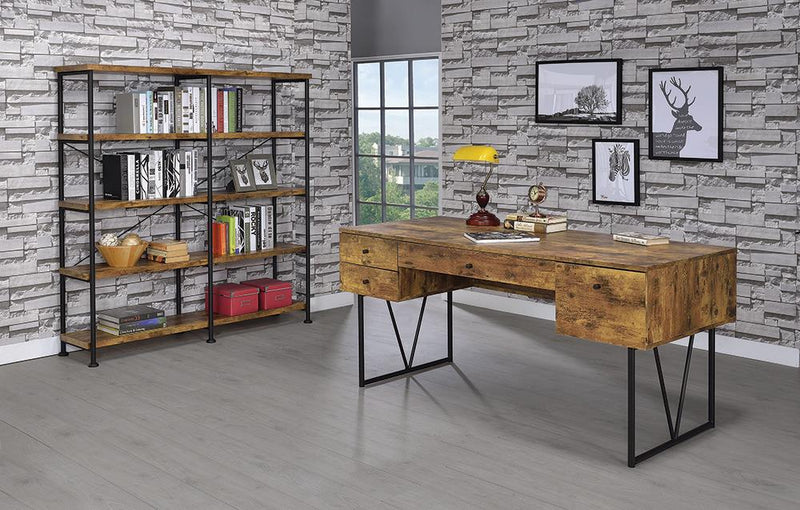 Barritt Industrial Antique Nutmeg Double-Wide Bookcase - Urban Living Furniture (Los Angeles, CA)