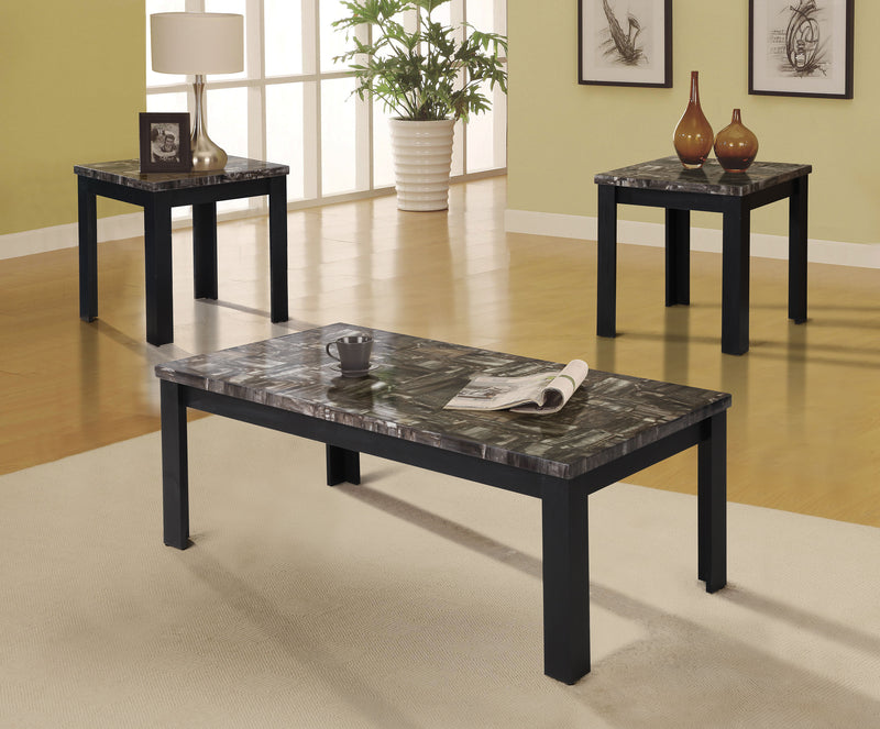 Carly Faux Marble & Black Coffee/End Table Set (3Pc Pk) image