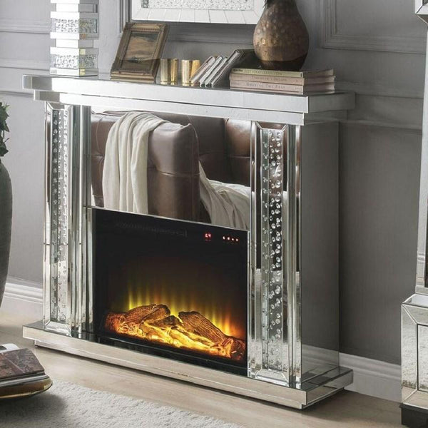 Acme Furniture Nysa Fireplace in Mirrored & Faux Crystals 90254 image