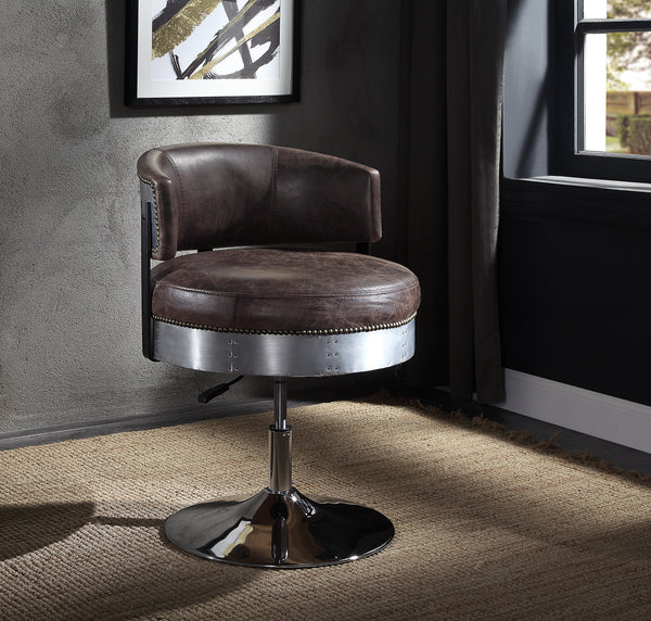 Brancaster Distress Chocolate Top Grain Leather & Chrome Accent Chair image