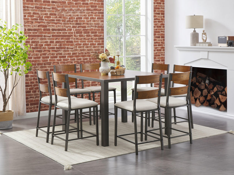 Stellany - 9 Pc. - Counter Table, 8 Upholstered Barstools