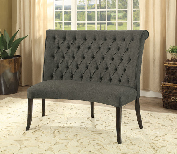 Nerissa Gray/Antique Black Round Love Seat Bench, Gray Fabric image