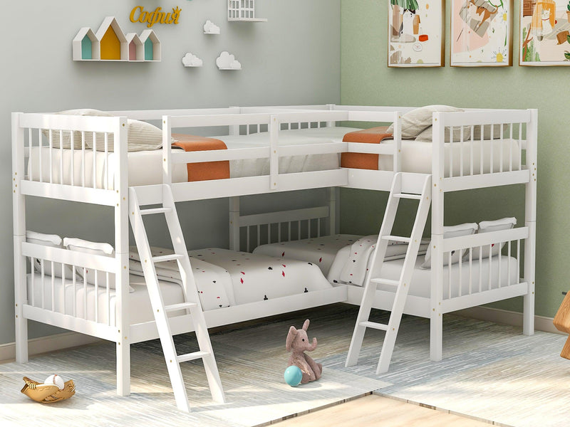 Twin over Twin L-Shaped Bunk Bed with Ladders - Gray image