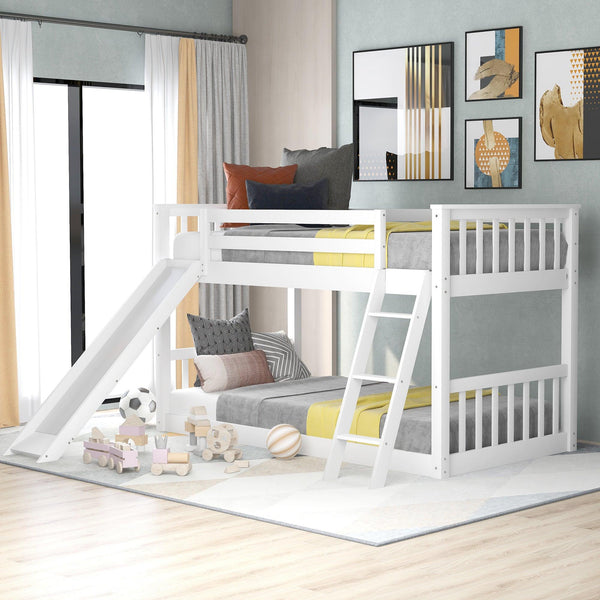 Twin over Twin Bunk Bed with Slide and Ladder - White image
