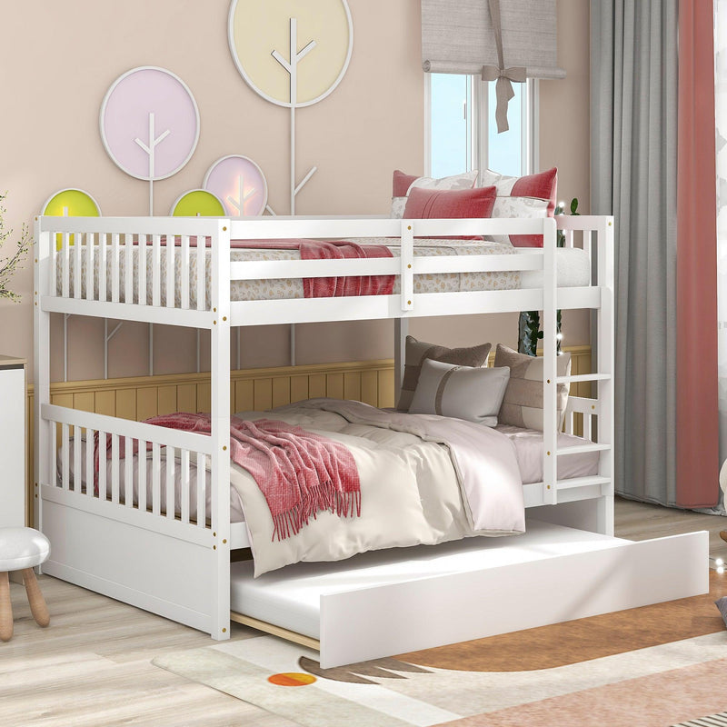 Full Over Full Convertible Bunk Bed with Twin Size Trundle and Safety Rails White Urban Living Furniture Los Angeles CA