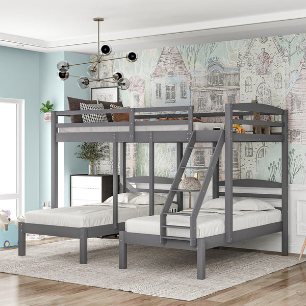 Full over Twin and Twin Bunk Bed - Gray image