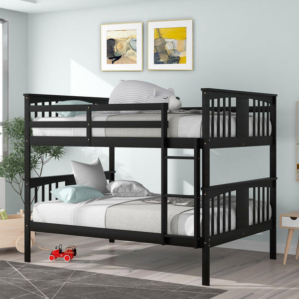 Full over Full Bunk Bed with Ladder and Head and Footboard - Espresso image