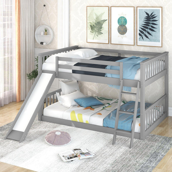 Full over Full Bunk Bed with Slide and Ladder - Gray image