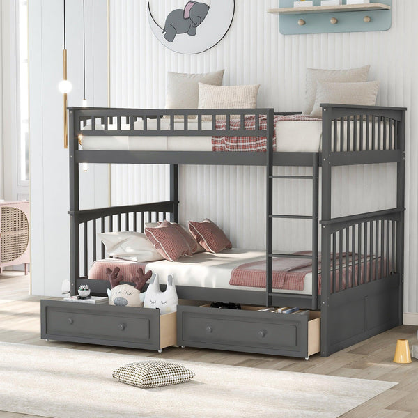 Full over Full Convertible Bunk Bed with Drawers and Head and Footboard - Gray image