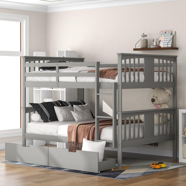 Full over Full Bunk Bed with Drawers and Ladder - Gray image