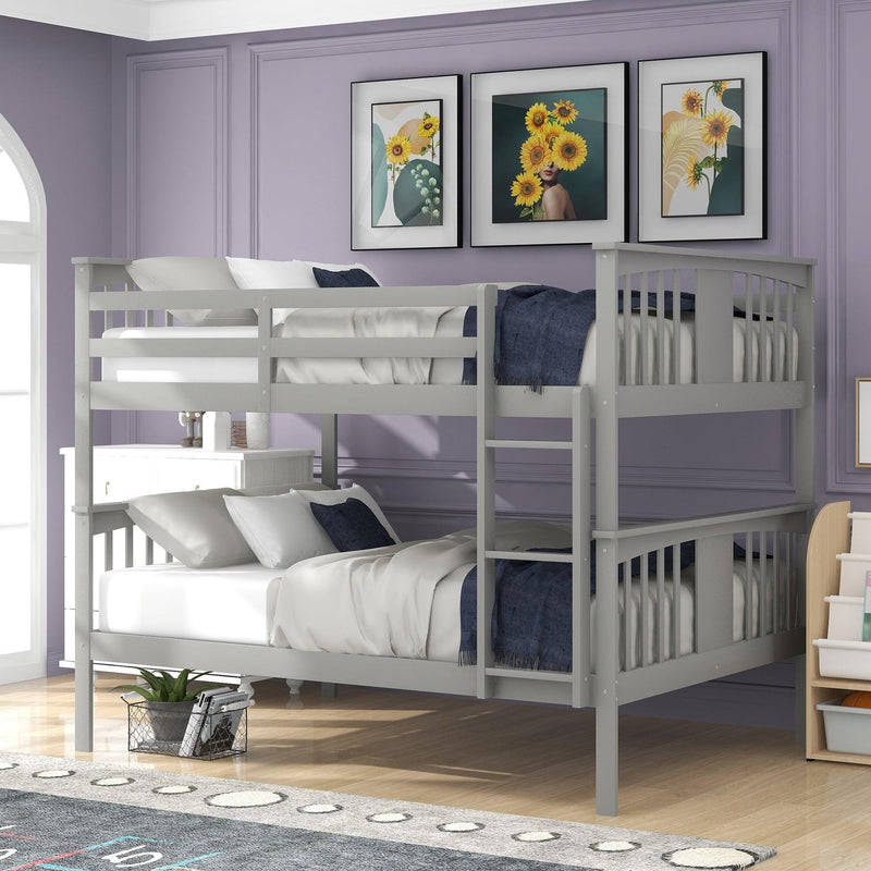 Full over Full Bunk Bed with Ladder and Head and Footboard - Gray image