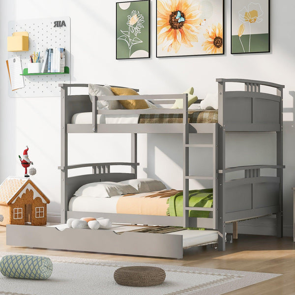 Full Over Full Convertible Bunk Bed into Beds with Twin Size Trundle - Gray image