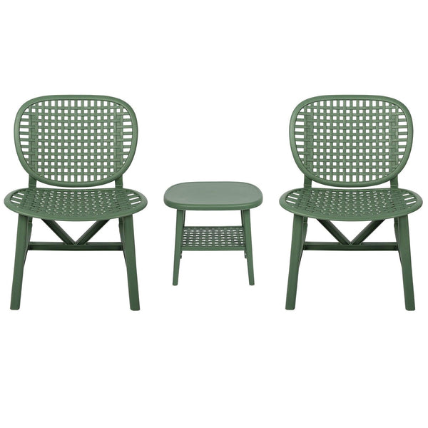 3 PCS Hollow Design Retro Outdoor Patio Tea Table and Chair Set - Green image