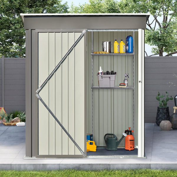 5ft x 3ft Outdoor Garden Metal Lean-to Shed with Metal Adjustable Shelf and Lockable Doors - Gray image