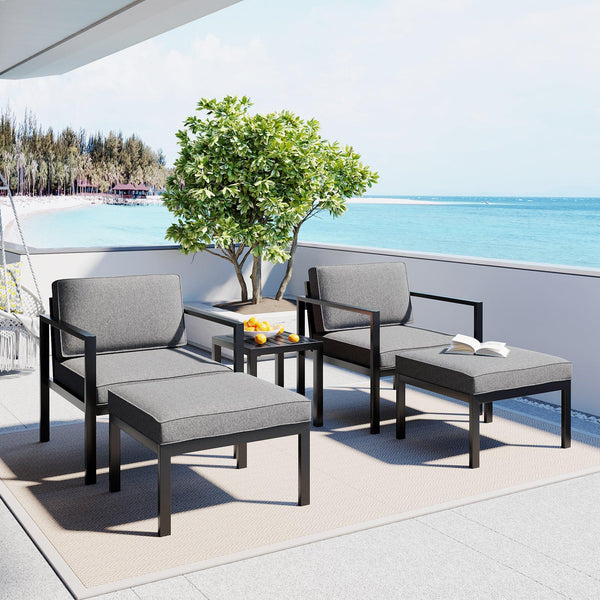 5 PCS Outdoor Patio Aluminum Alloy Conversation Set with Coffee Table and Gray Cushions image