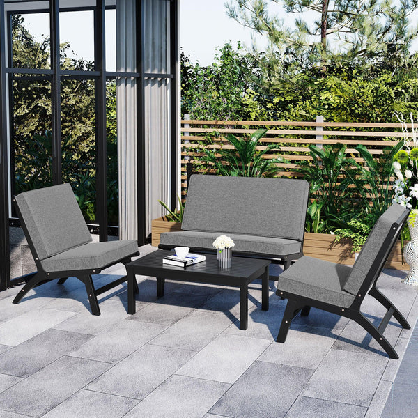 4 PCS Outdoor Patio V-shaped Black Acacia Solid Wood and Gray Cushions image
