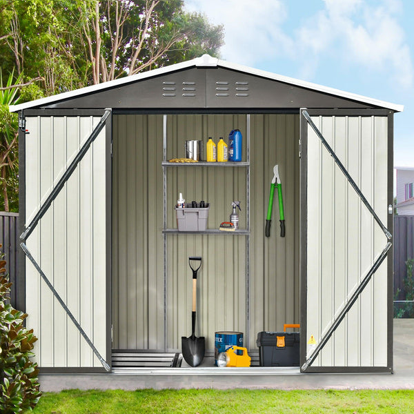 8ft x 6ft Outdoor Garden Lean-to Shed with Metal Adjustable Shelf and Lockable Doors - Gray image