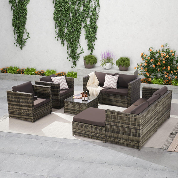 6 PCS Outdoor Garden Rattan Seating Group with Coffee Table and Dark Gray Cushions image
