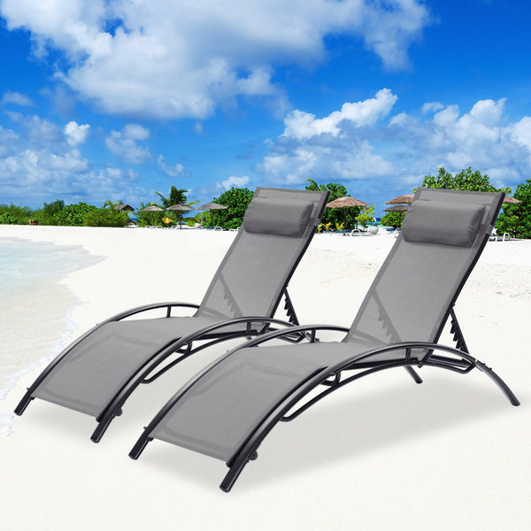 2 PCS Outdoor Chaise Lounge Adjustable Aluminum Arch Recliner Chair - Gray image