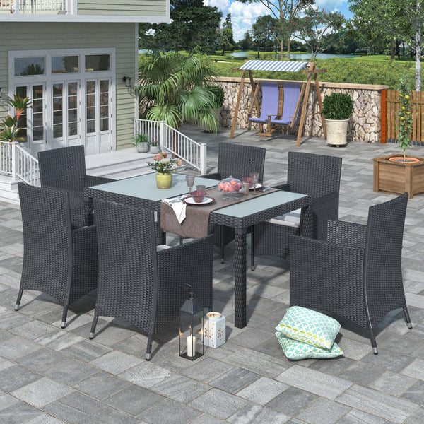 7 PCS Outdoor Patio Rattan Wicker Dining Table Set for 7 People image