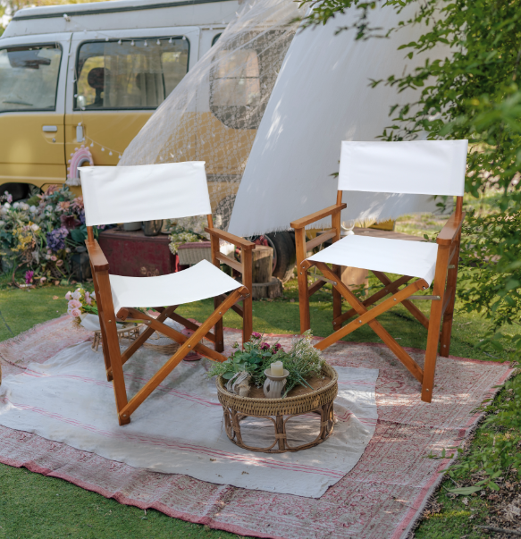 2 PCS Canvas Folding Natural Wooden Chair - White image