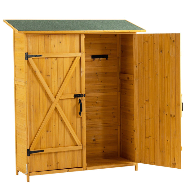 OutdoorStorage Shed with Lockable Door, Wooden ToolStorage Shed w/Detachable Shelves and Pitch Roof, Natural image