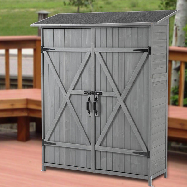 OutdoorStorage Shed with Lockable Door, Wooden ToolStorage Shed w/Detachable Shelves and Pitch Roof,Gray image