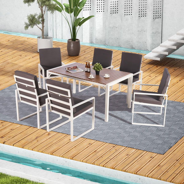Patio Furniture Set 7 PCS Outdoor Dining Table Set, Dining Table and Chairs Set, Patio Conversation Set with Cushions image