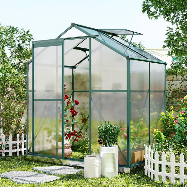 Outdoor Patio 6.2ft W x 4.3ft D Walk-in Polycarbonate Greenhouse with 2 Windows and Aluminum Base image