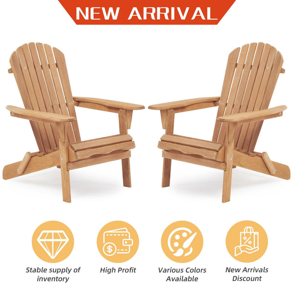 2 PCS Wooden Outdoor Folding Adirondack Chair - Brown image
